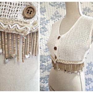 Size S to M 1990s Basics Shell Fringe Mesh Top or Vest